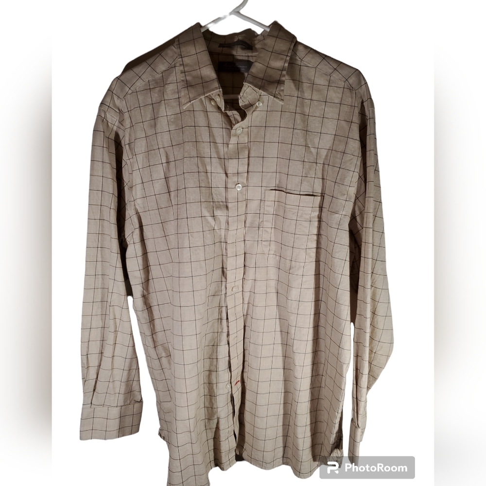 Daniel Cremieux Signature Collection size L Dress Shirt tan color squares Men's‎
